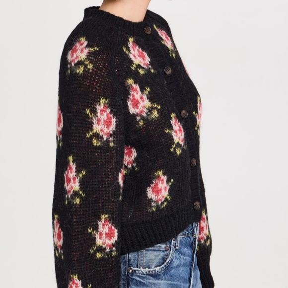 The Great. Size 2 MEDIUM CAROUSEL Black w/ roses cardigan sweater NEW NWT MINT!! - Picture 5 of 15